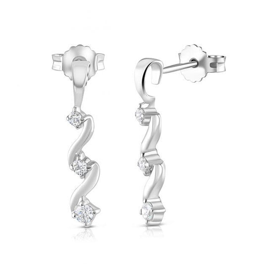 9ct White Gold 0.25ct Diamond Trilogy Drop Earrings Hallmarked British Made