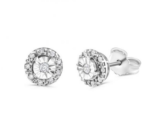 9ct White Gold 0.13ct Diamond Stud Earrings Hallmarked - 7mm