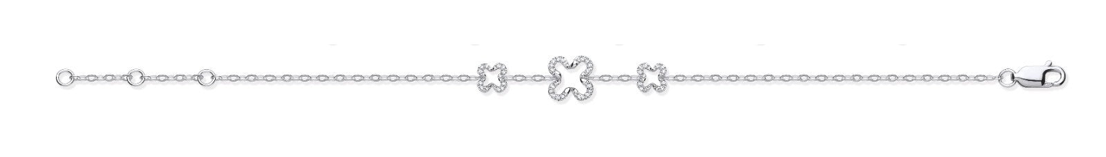 9ct White Gold Four Leaf Clover 0.11ctw Diamond Bracelet Made in London