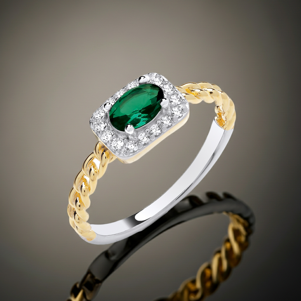 18ct Yellow Gold Emerald Cluster Ring on Sterling Silver 925 Hallmark Size K-S