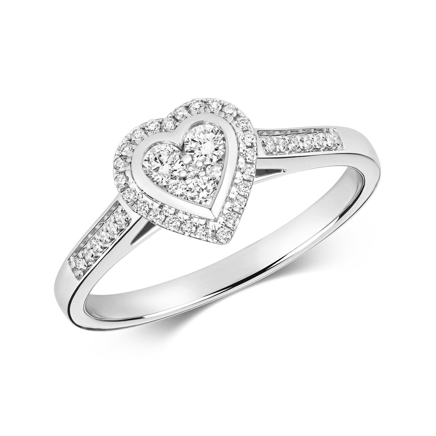 Real Diamond Heart Ring 9ct White Gold Halo Cluster Engagement 0.25ctw