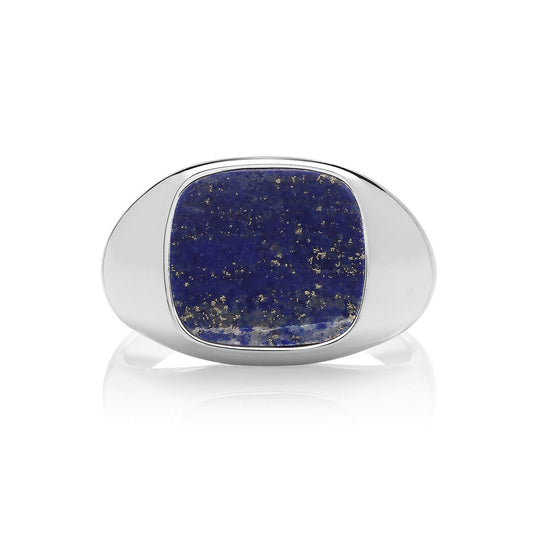 Men's Lapis Cushion Signet Ring Gents Solid Sterling Silver Engagement size R-Z