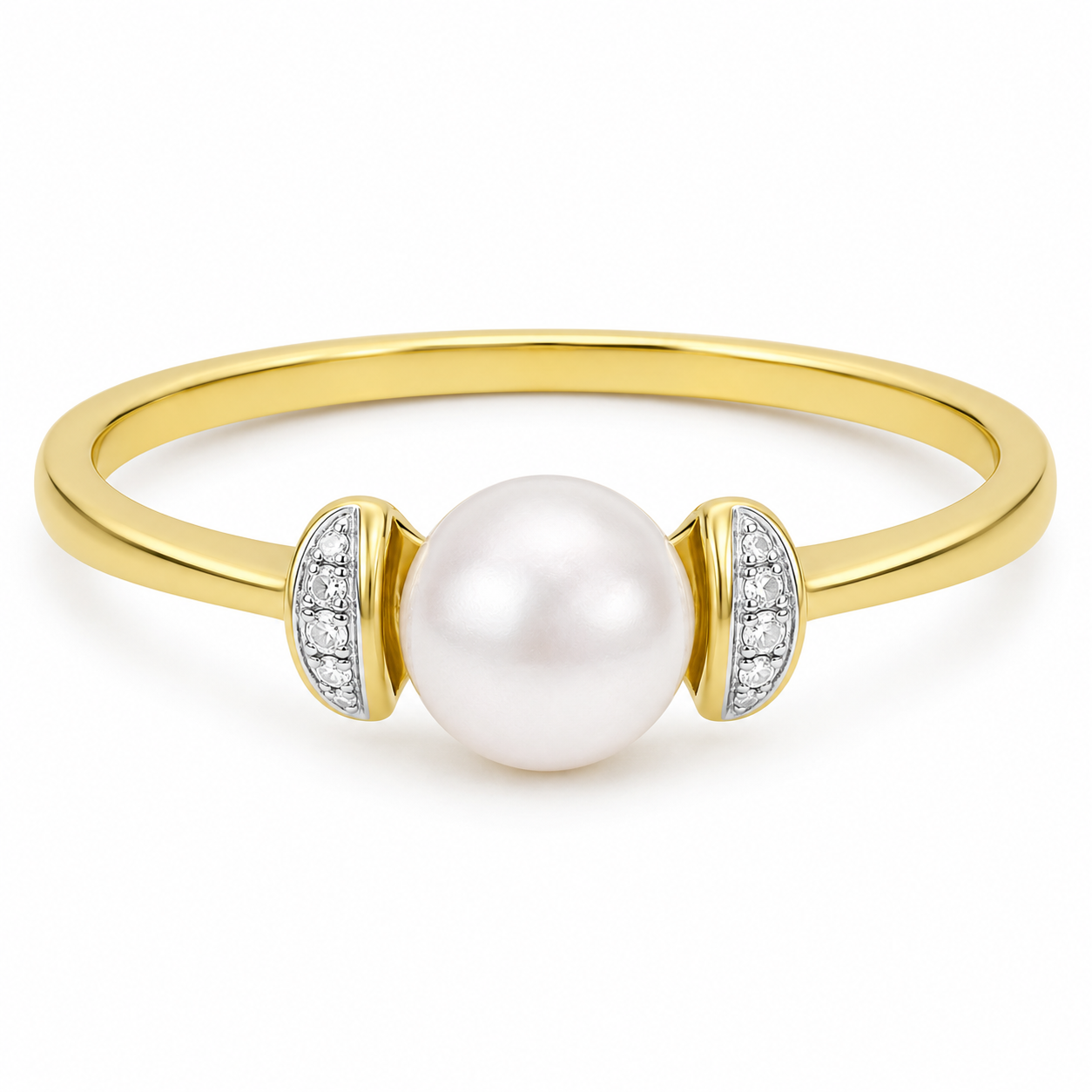 9ct Gold Freshwater Pearl Diamond Accent Ring Gift for Her