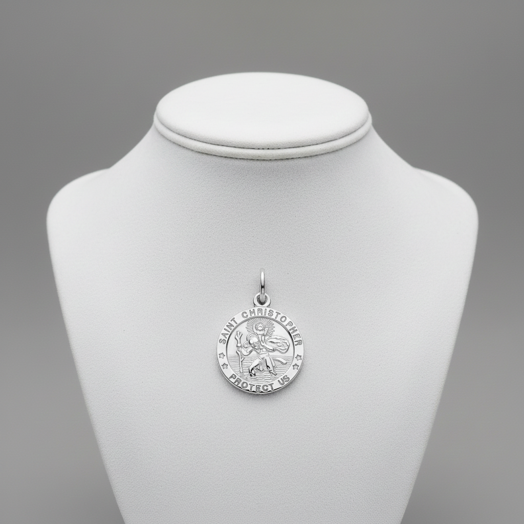 Sterling Silver St Christopher Protect Us Pendant 925 Hallmark 16mm