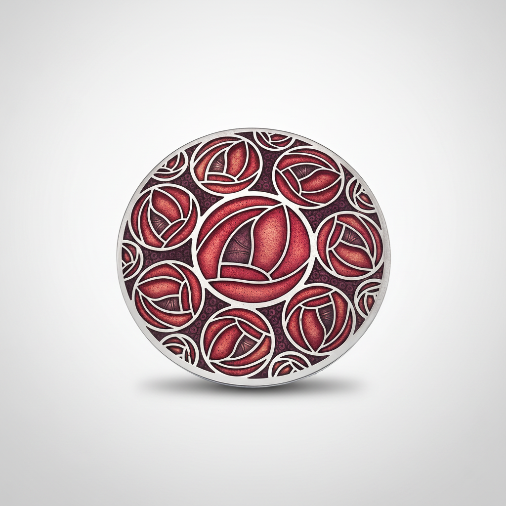 42mm Mackintosh Rose Brooch Red Silver Plated Brand New Gift Packaging