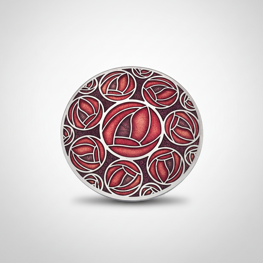 42mm Mackintosh Rose Brooch Red Silver Plated Brand New Gift Packaging