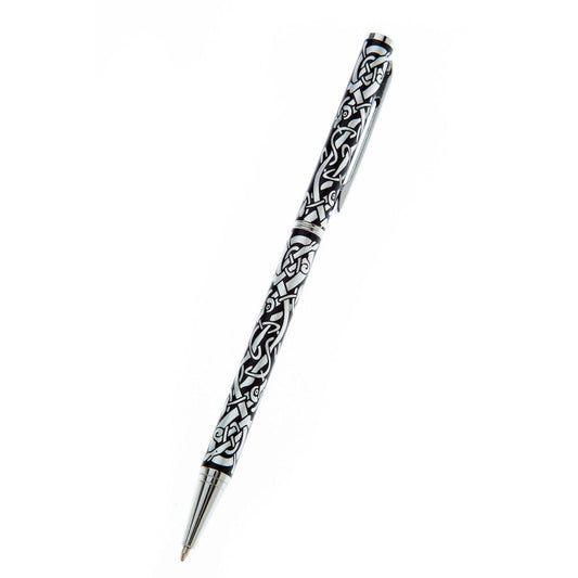 Ballpoint Pen Silver Plated Celtic Dragon Designer Black Ink Brand New & Boxed