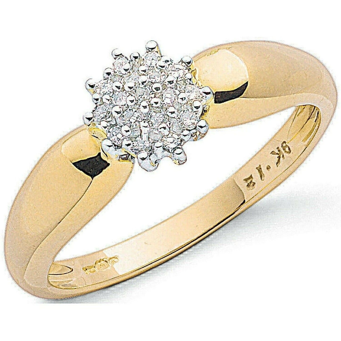 Real Diamond Ring Solid Yellow Gold Cluster Engagement