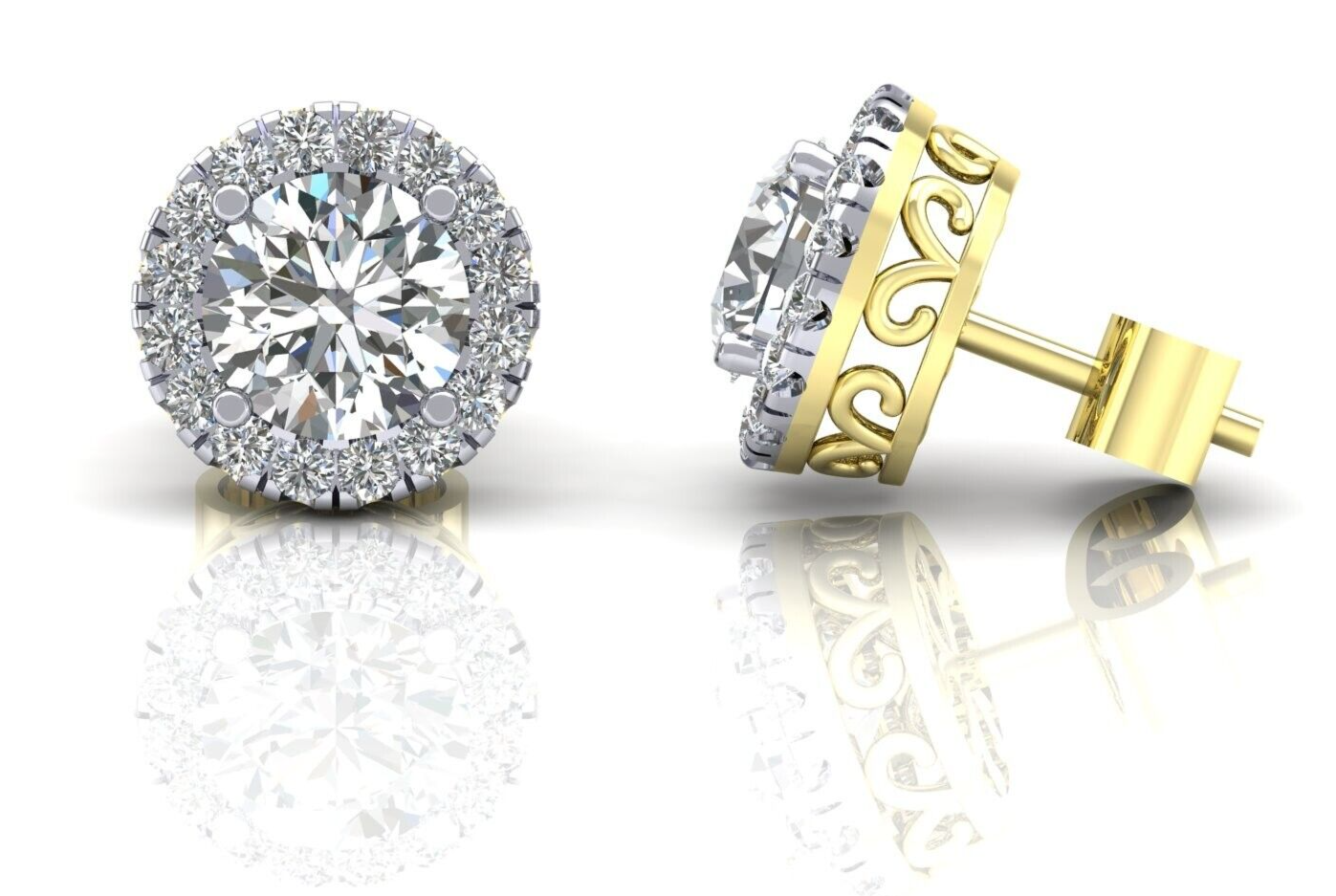 9ct Yellow Gold Zircon Cluster Stud Earrings 8mm Round Studs Hallmarked