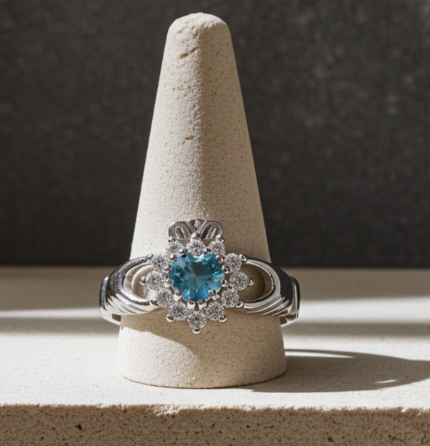 Blue Topaz Claddagh Ring Solid Sterling Silver 925 Hallmark