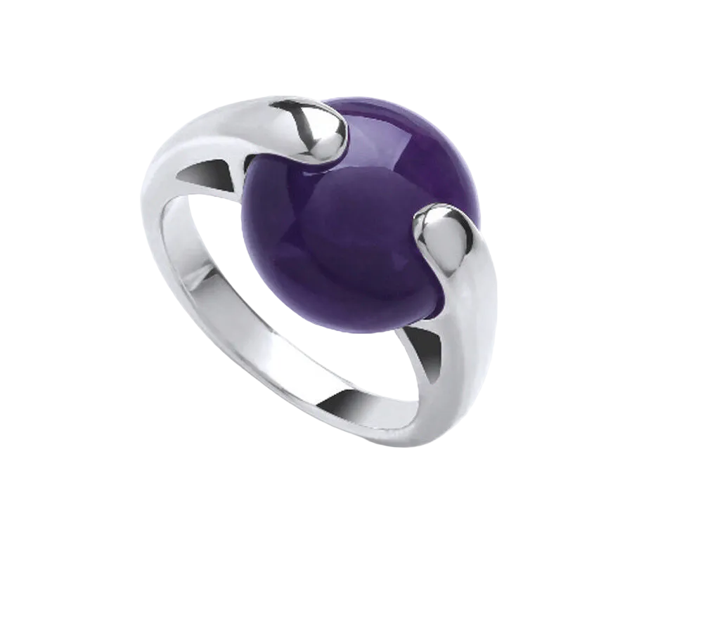 Amethyst Ring Solitaire Solid Sterling Silver Cabachon Stone