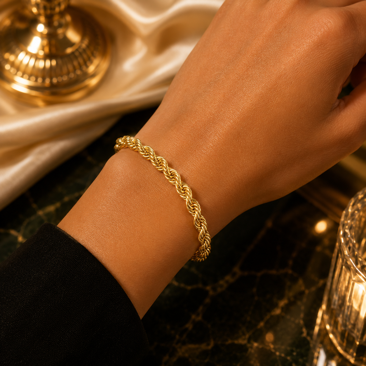 Yellow Gold Rope Chain Bracelet – Classic Thick Twisted Link Design Hallmarked