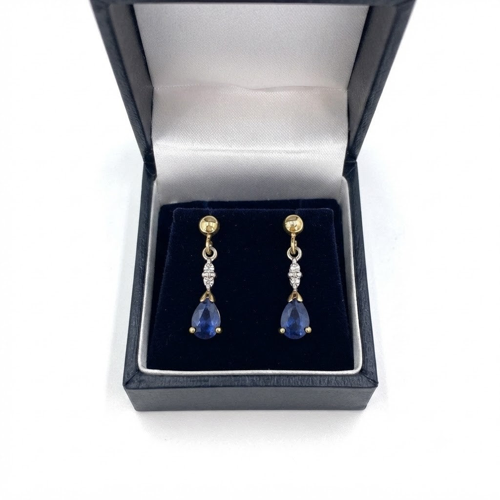 Yellow Gold Diamond and Pear-Cut Kanchan Sapphire Drop Earrings