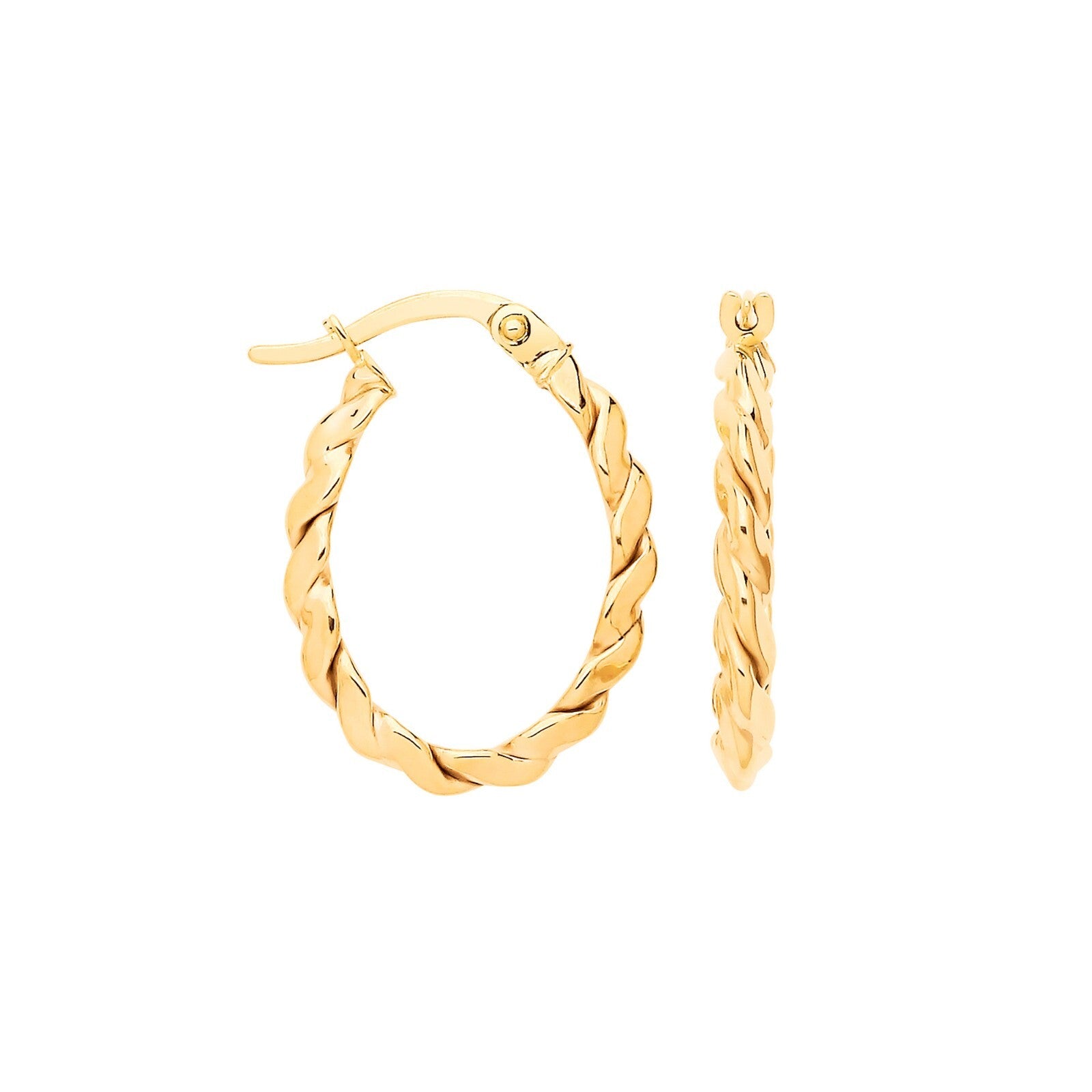 Twisted Oval Hoop Earrings 9ct Yellow Gold Hoops Hallmarked 21 x 16mm