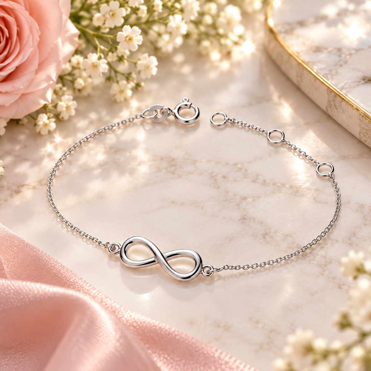 Sterling Silver Infinity Knot Bracelet – Elegant Romantic Gift for Her