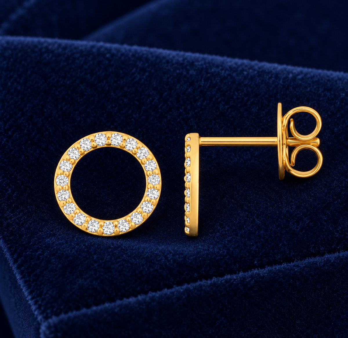 Diamond Open Circle Earrings 9ct Yellow Gold 10mm Diameter 0.24ctw Real Diamonds