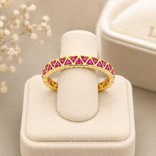 9k Yellow Gold Ruby Heart Eternity Band Stackable Ring Sizes KLMNOPQRS