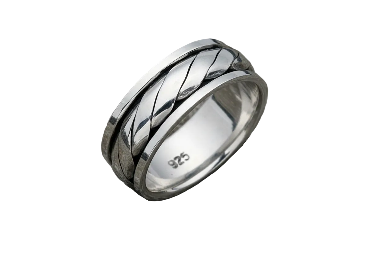 Men's Sterling Silver Rotating Spinner Worry Ring 7mm Wide 925 Hallmark