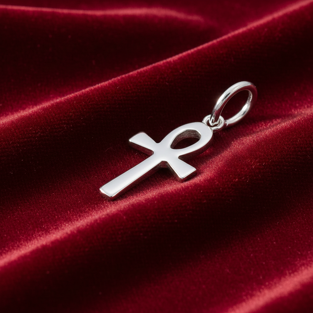 Sterling Silver Ankh Cross Pendant 925 Hallmark 20mm Rhodium Finish