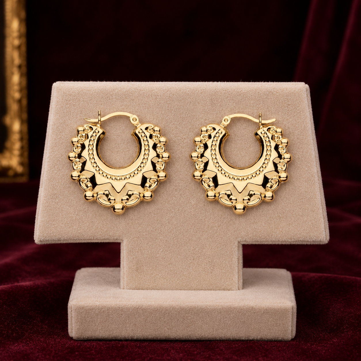18ct Gold Creole Hoop Earrings on Sterling Silver 28mm Diameter 925 Hallmark