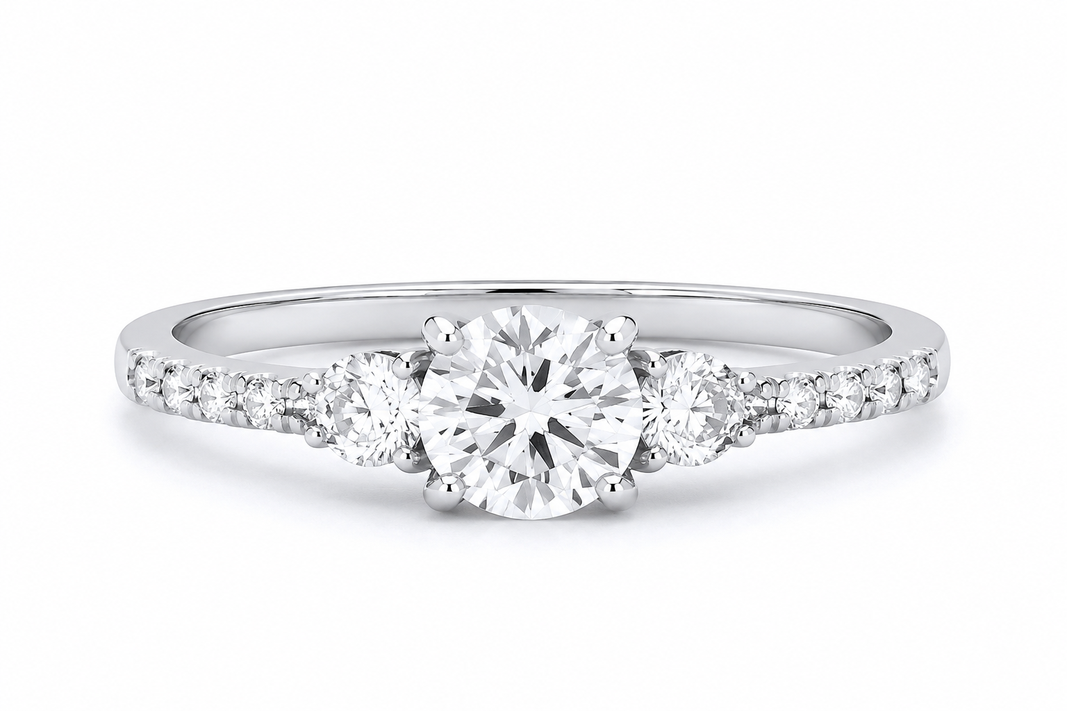 Three Stone Engagement Ring Solid Sterling Silver Trilogy 925 Hallmark Size J-V