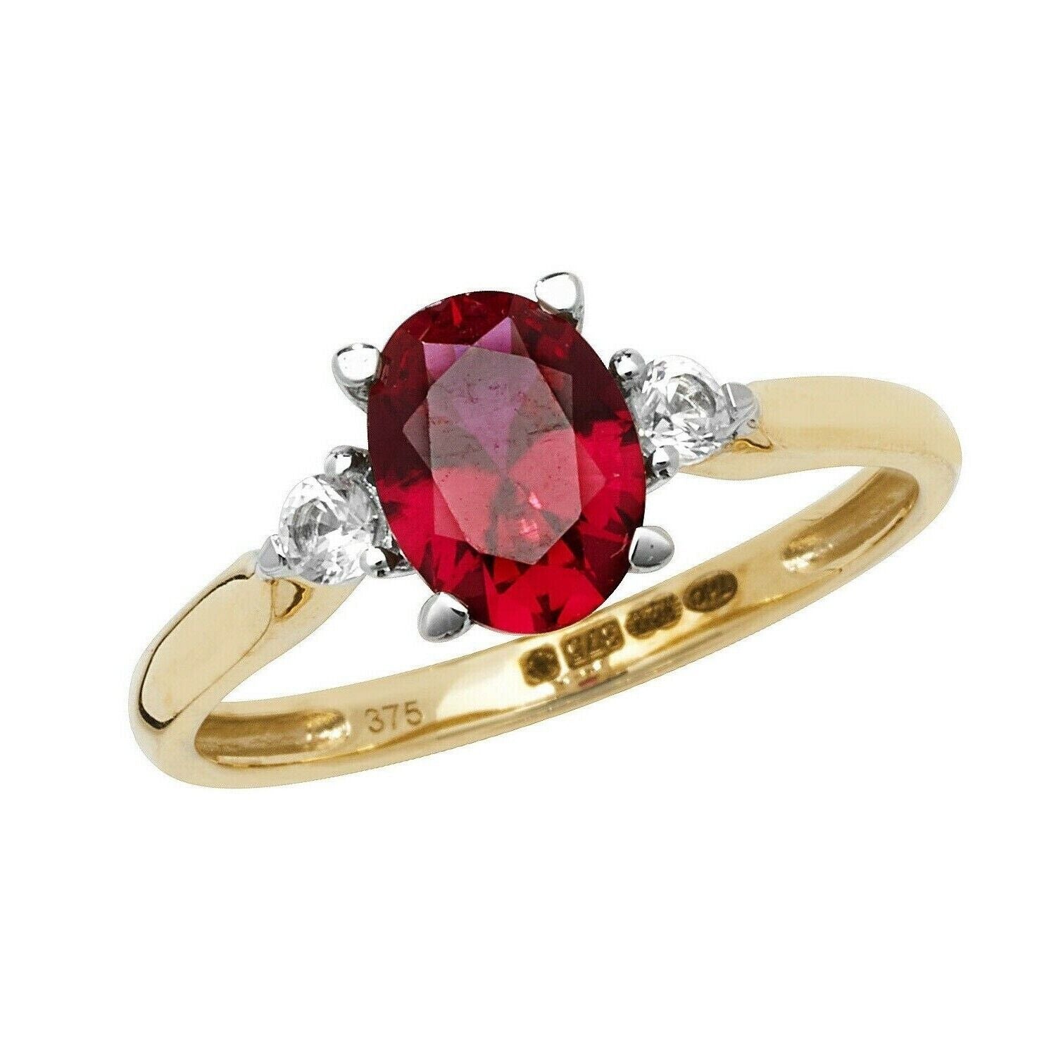 Yellow Gold Ruby Ring Solitaire Oval White Sapphire Engagement Hallmarked
