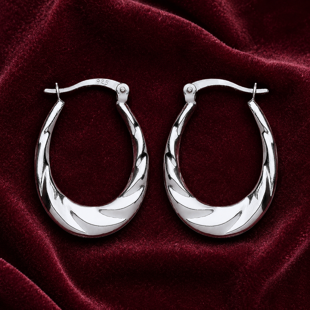 Elegant Oval Creole Hoop Earrings Sterling Silver 925