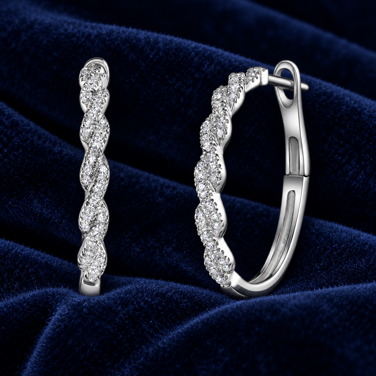 Real Diamond Twist Hoop Earrings 9ct White Gold 20mm Diameter 0.20ctw Diamonds