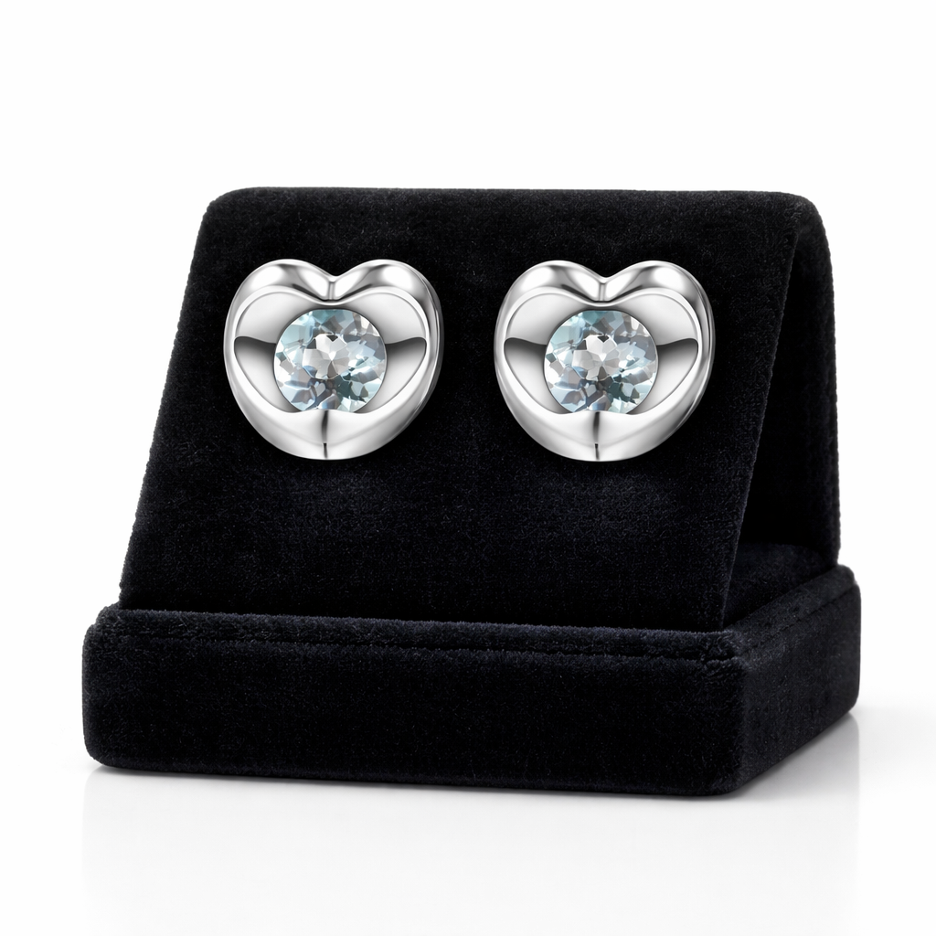 Sky Blue Topaz Heart Stud Earrings 9ct White Gold Studs Hallmarked