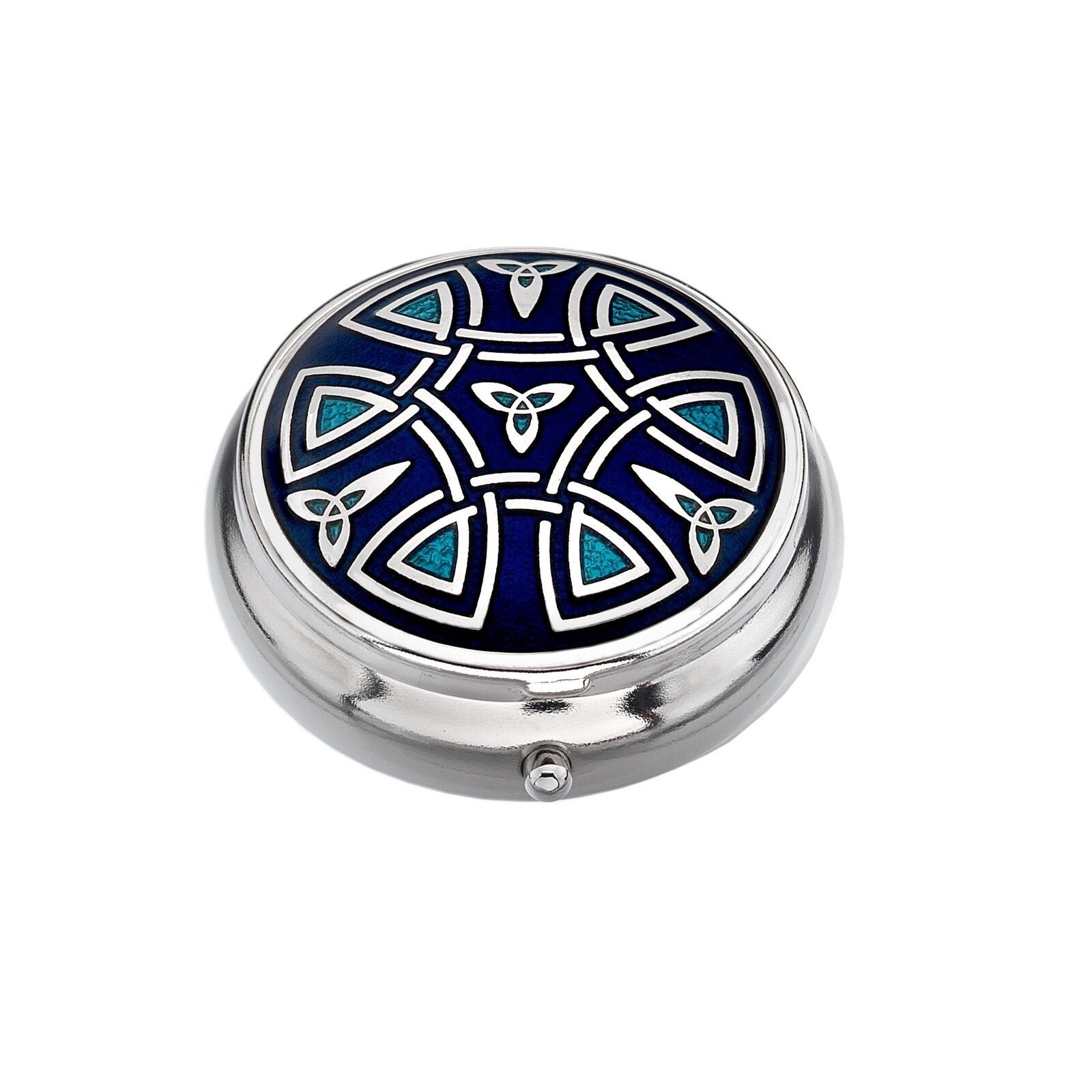 Pillbox Silver Plated Celtic Trinity Design Blue Brand New and Boxed 