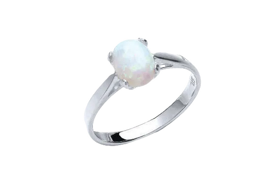 Solid Silver Opal Ring Solitaire 925 Hallmark
