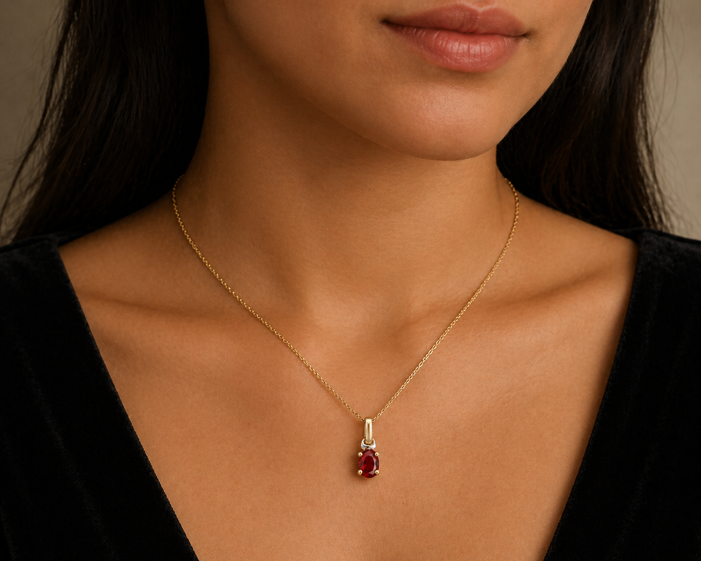 Ruby Oval Solitaire Pendant Solid Yellow Gold 18" 46cm Length Chain