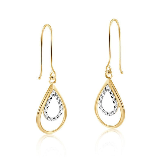 Double Teardrop Drop Earrings 9ct Yellow and White Gold Drops Hallmarked