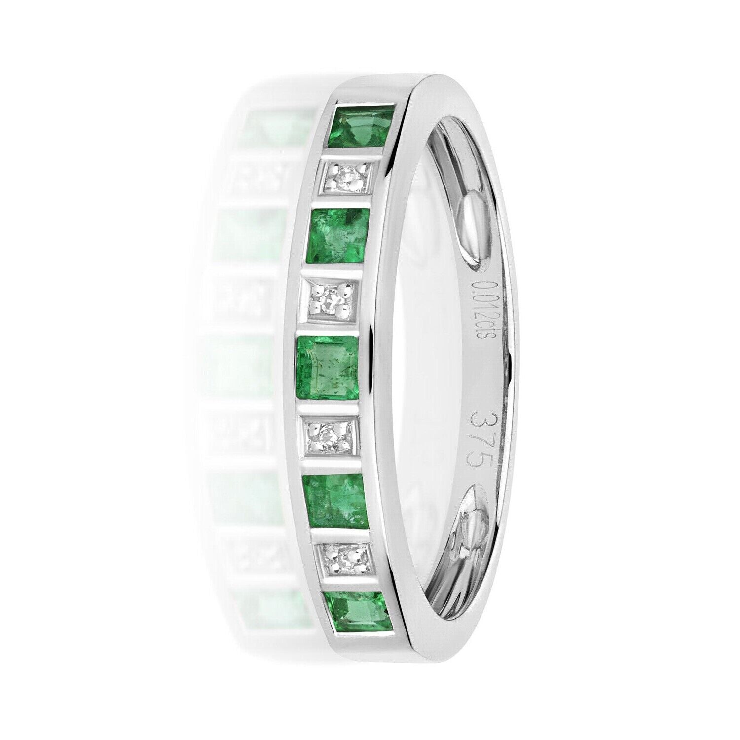 Real Emerald and Diamond Eternity Ring Solid White Gold Square Anniversary Band