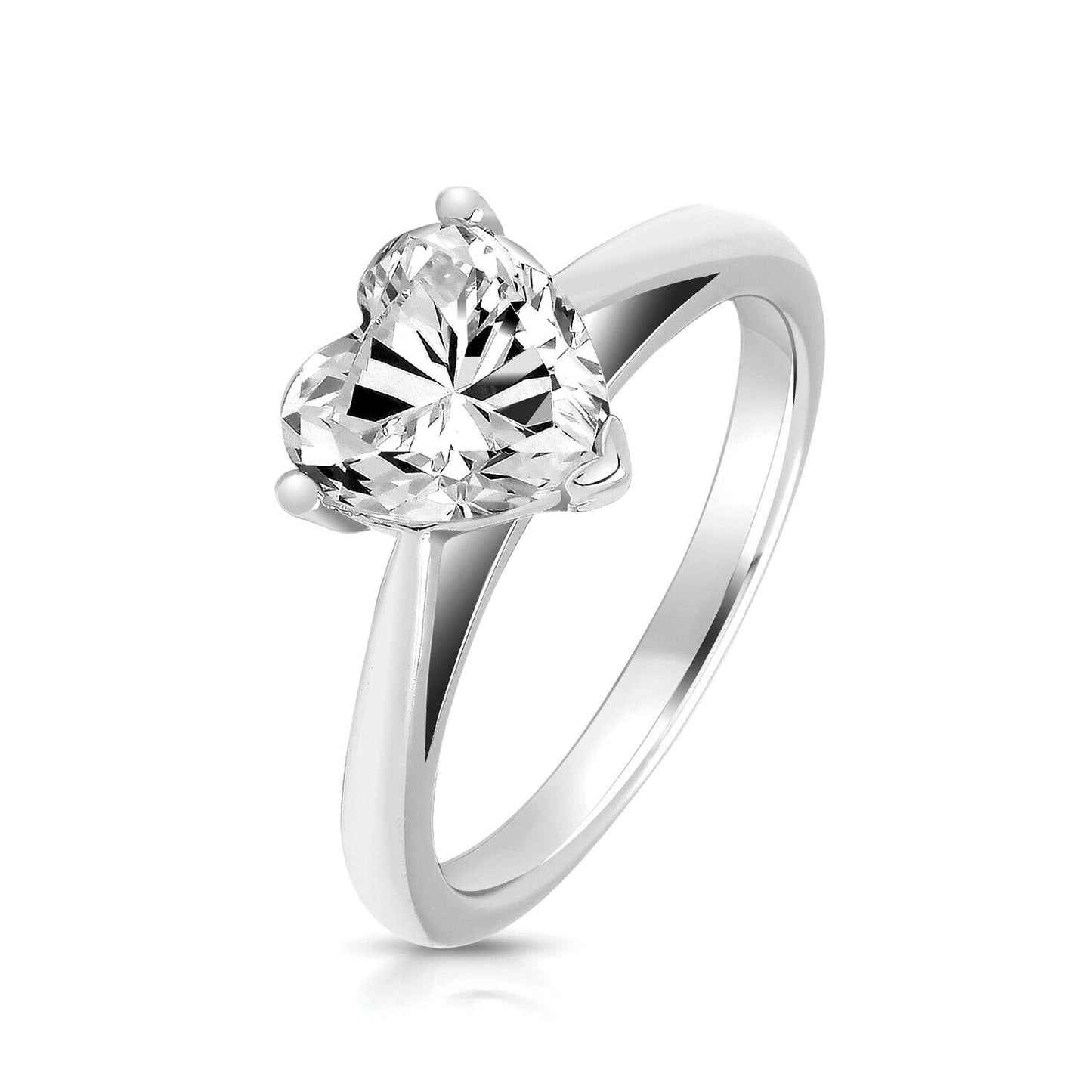 Sterling Silver 8mm Heart Solitaire Ring 925 Hallmark Rhodium Plated