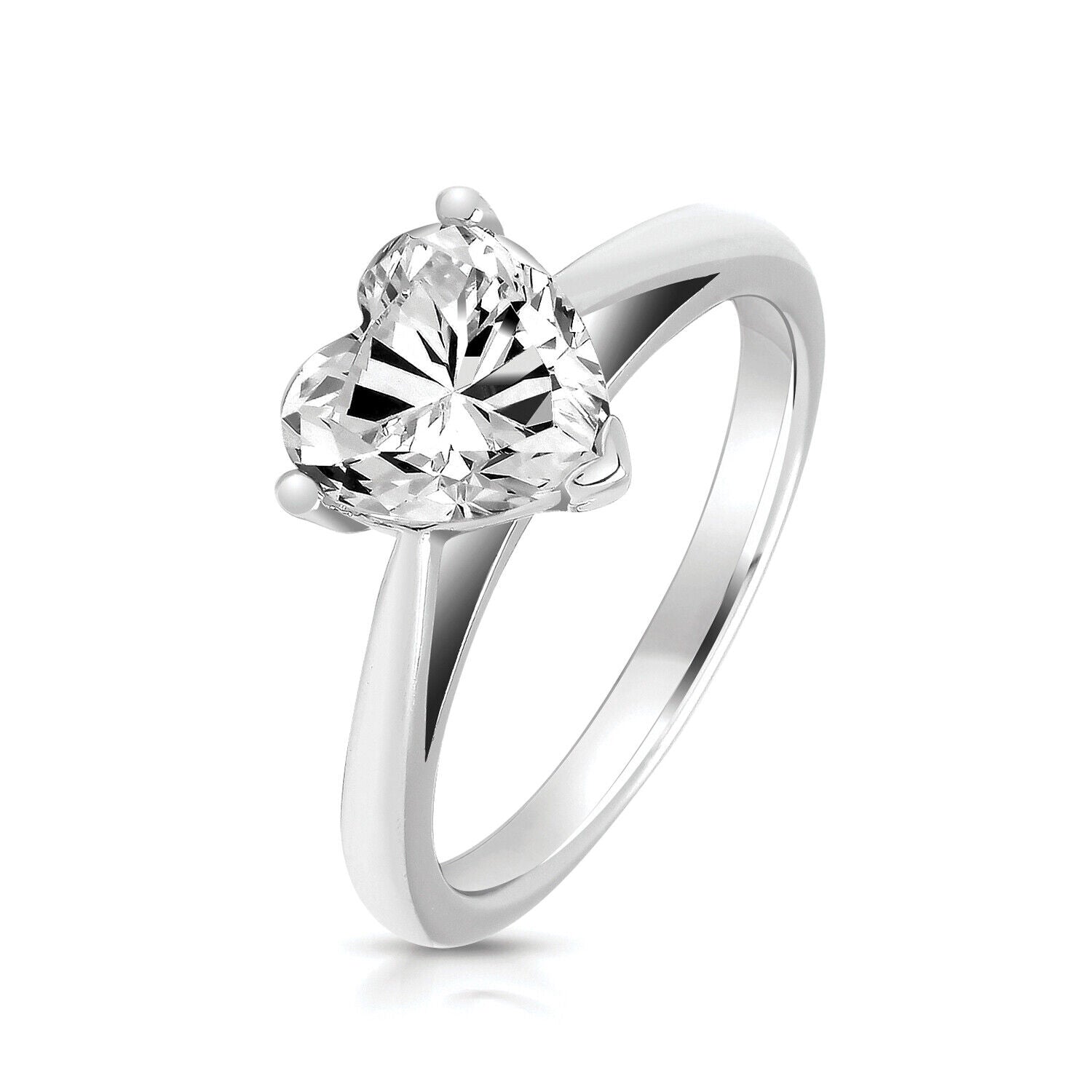 Sterling Silver 8mm Heart Solitaire Ring 925 Hallmark Rhodium Plated