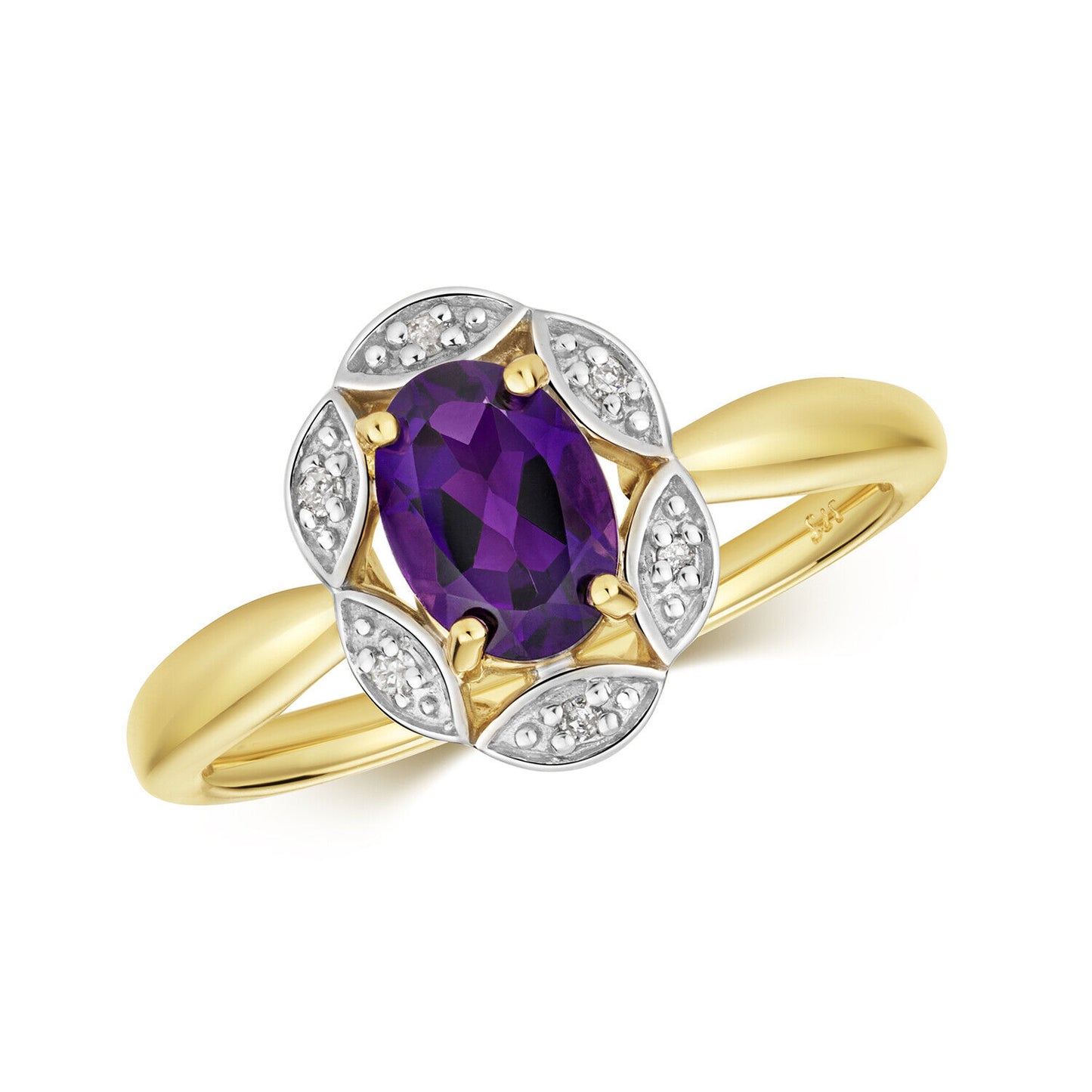 Amethyst and Diamond Ring 9ct Yellow Gold Cluster Genuine Stones Size J - Q