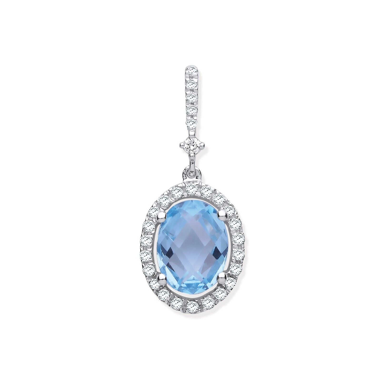 9ct White Gold 1.77ct Oval Blue Topaz & 0.17ct Diamond Pendant
