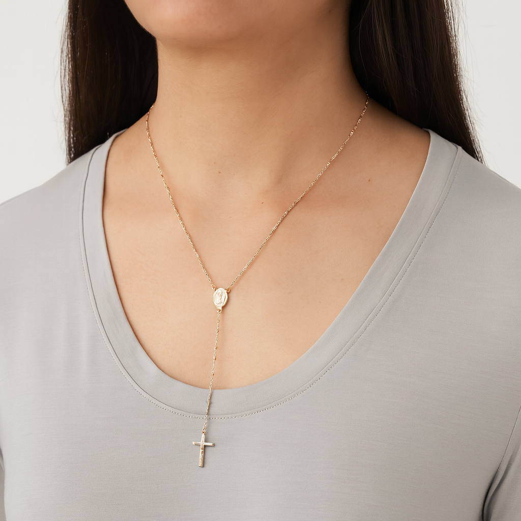 18ct Gold Rosary Beads on Solid Sterling Silver 24" British Made