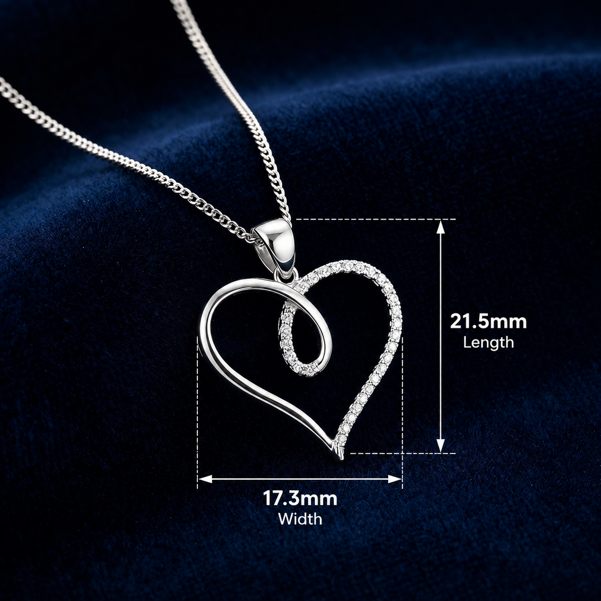 Real Diamond Heart Pendant 9ct White Gold 18"/45cm Chain Hallmarked
