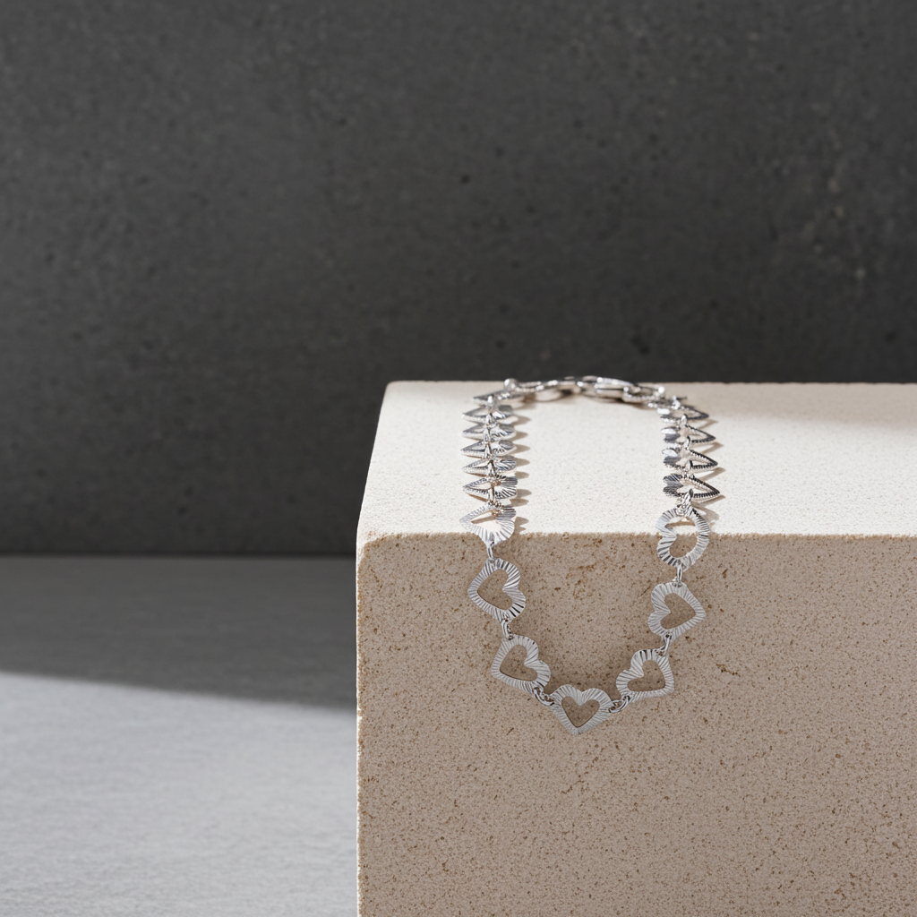 Open Heart Ladies Bracelet Solid Sterling Silver 925 Hallmark 7.5"