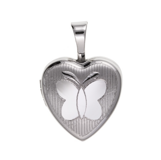 Butterfly Heart Locket Solid Sterling Silver 925 Hallmark 12mm