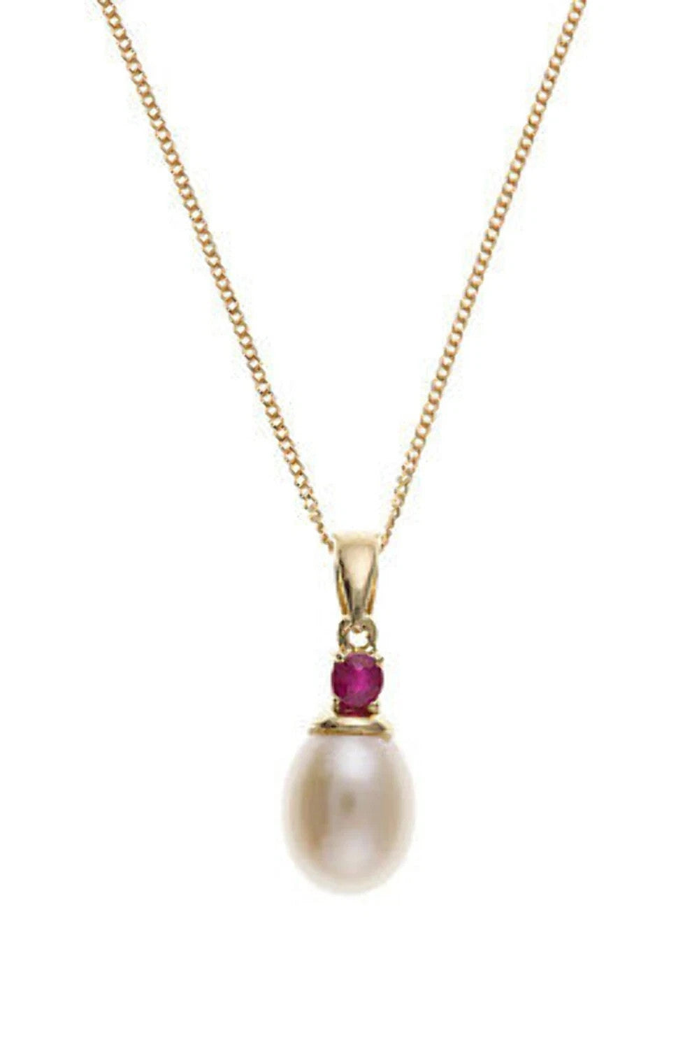 Real Ruby and Freshwater Pearl Pendant 9ct Yellow Gold 18" 46cm Gold Chain