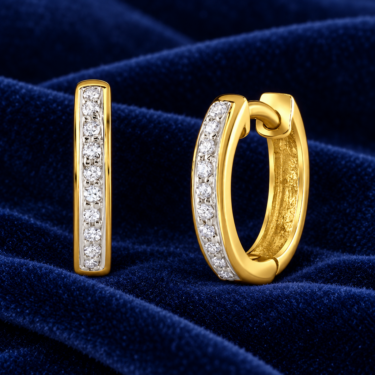 Real Diamond Hoop Earrings 9ct Yellow Gold 13mm Diameter 0.10ctw Mined Diamonds