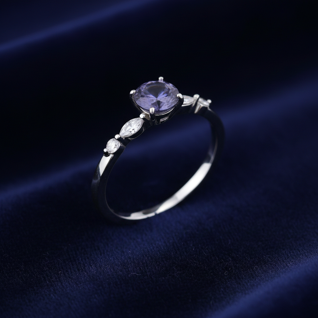 Sterling Silver Tanzanite Ring Solitaire Engagement 925 Hallmark Size K-S