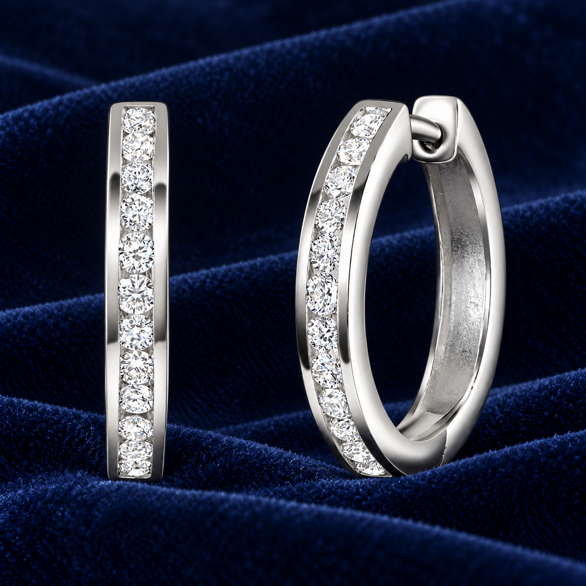 Real Diamond Hoop Earrings 9ct White Gold 18.5mm Diameter 0.50ctw Mined Diamonds