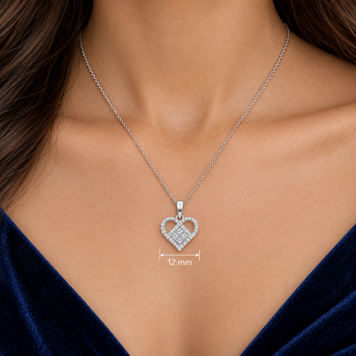 Real Diamond Heart Pendant 9ct White Gold 18" Chain 0.33ctw Premium Diamonds