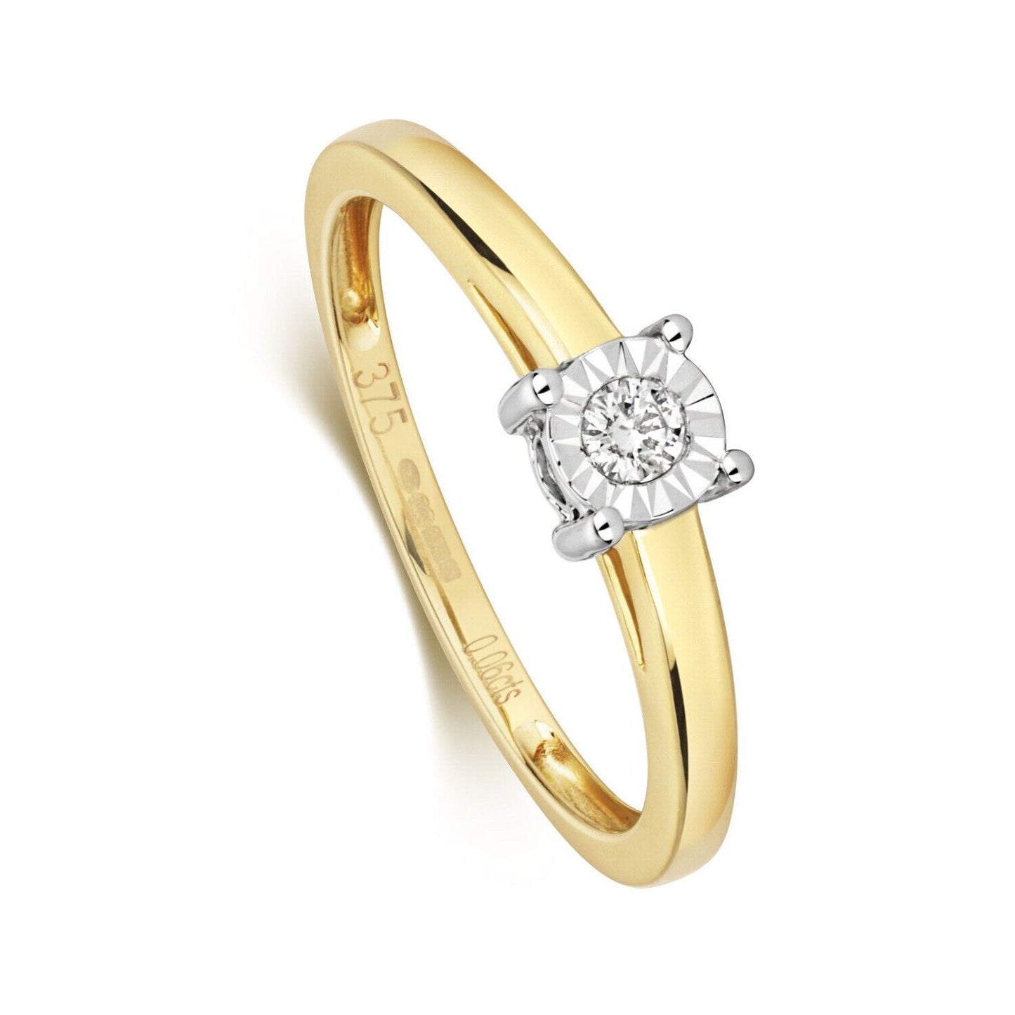 9ct Yellow Gold Diamond Solitaire Ring Illusion Set Engagement Size J-Q