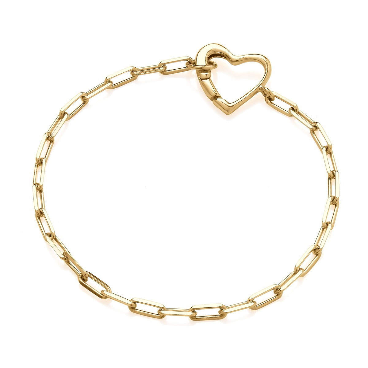 18ct Gold Paperclip Chain Bracelet Open Heart Clasp on Sterling Silver 925