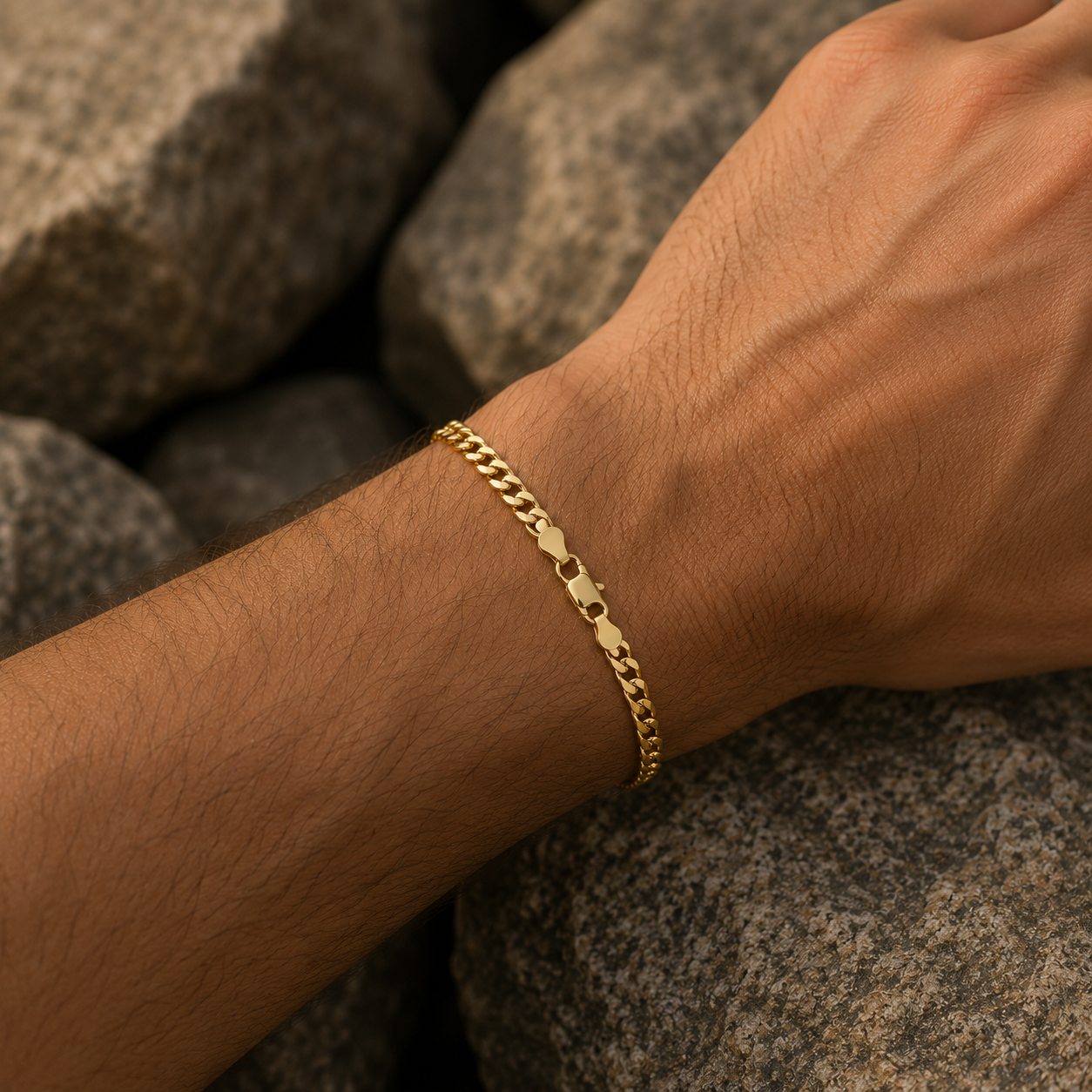 18ct Gold Mens Very Flat Curb Bracelet on Solid Silver 8" Hallmarked